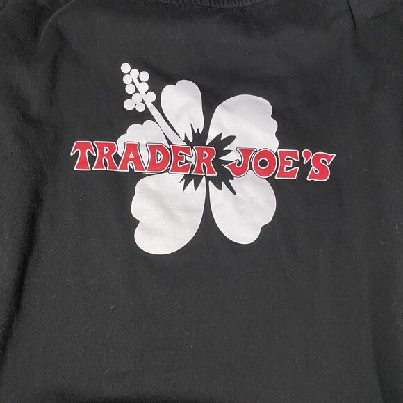 Vtg Y2K Trader Joe's Hibiscus Flower Sweatshirt Black Double Sided Unisex Sz XL - Picture 3 of 7